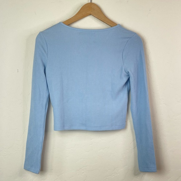 Lager 157 Hilja Ribbed Knit Open Front Single Button Long Sleeve Cropped Top New - Picture 6 of 15
